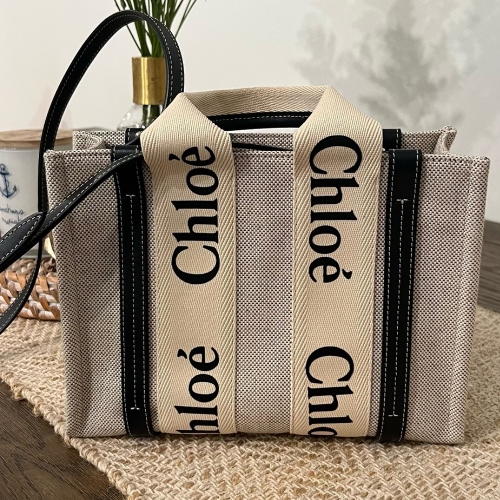 Cream and Black Structured Tote Bag